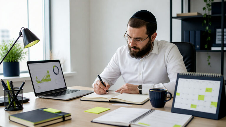 בעל עסק חרדי מנהל עסק עצמאי צומח באמצעות תכנון ומדידה