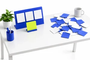 מעבר משולחן עמוס בפתקים ללוח מסודר עם משימה אחת לביצוע
